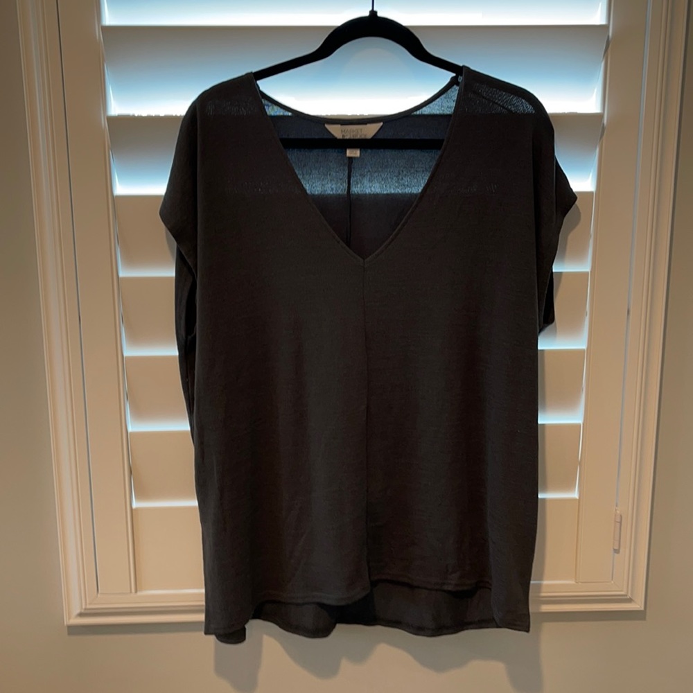 Market & Spruce Tarza V-Neck Knit Top XL Dark Grey